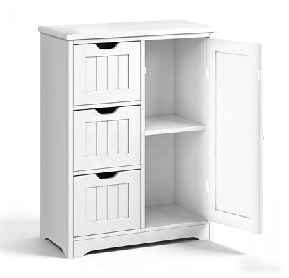 Bathroom Storage Cabinet with 3 Drawers and 1 Door, Entryway Home Decor Furniture Towels Storage Organizer Unit, White