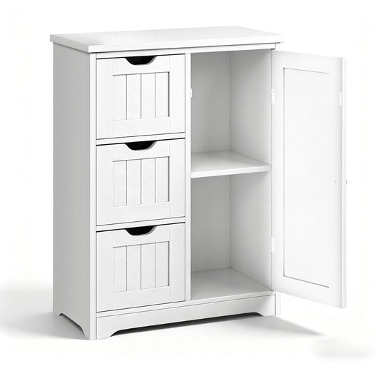 Bathroom Storage Cabinet with 3 Drawers and 1 Door, Entryway Home Decor Furniture Towels Storage Organizer Unit, White