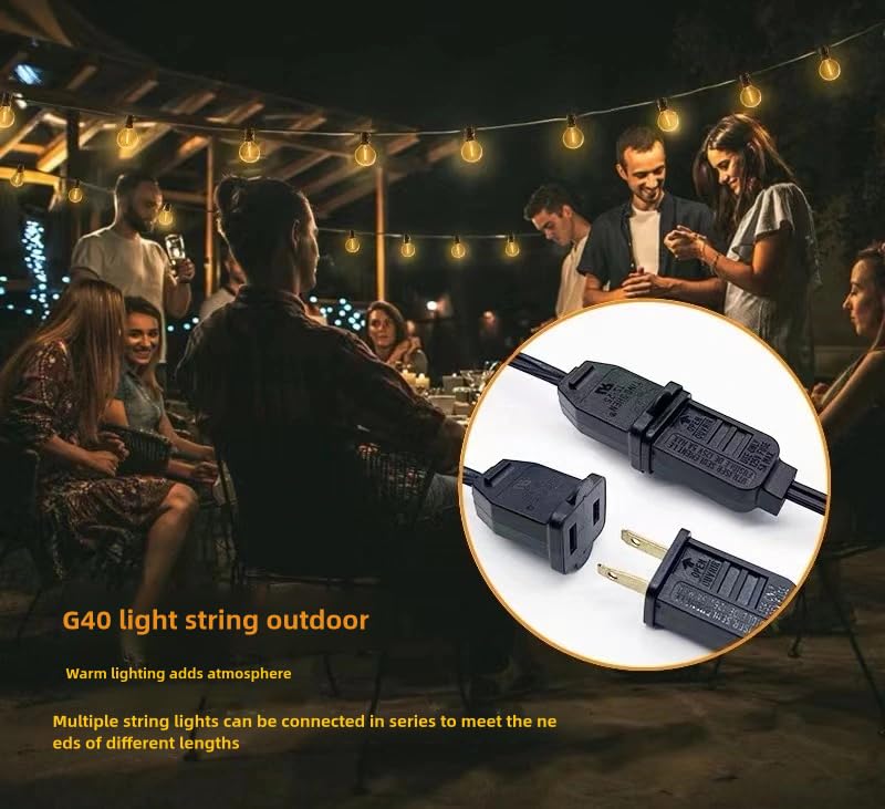 Outdoor String Light 50FT Patio Black with 52 Shatterproof G40 LED Clear Globe, view 7
