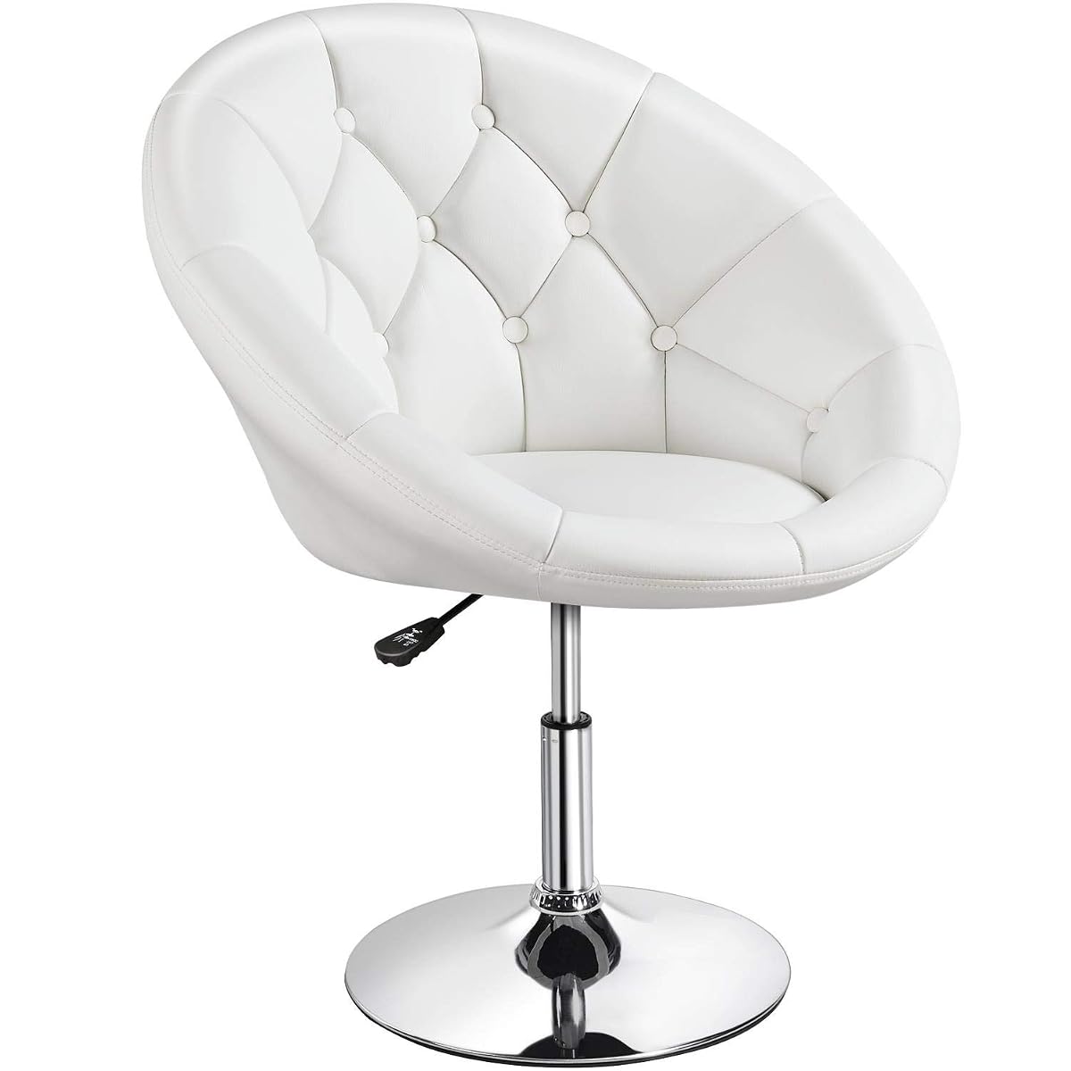 Yaheetech Leather Vanity Chair with Back, 360° Swivel & Adjustable Height, Tufted Makeup Desk Chair for Bedroom, Dressing Table & Living Room, White
