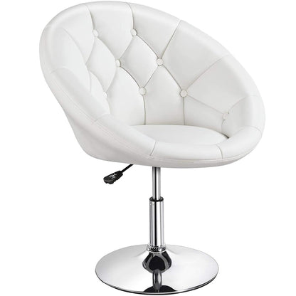 Yaheetech Leather Vanity Chair with Back, 360° Swivel & Adjustable Height, Tufted Makeup Desk Chair for Bedroom, Dressing Table & Living Room, White