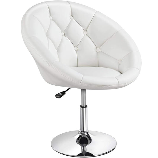 Yaheetech Leather Vanity Chair with Back, 360° Swivel & Adjustable Height, Tufted Makeup Desk Chair for Bedroom, Dressing Table & Living Room, White