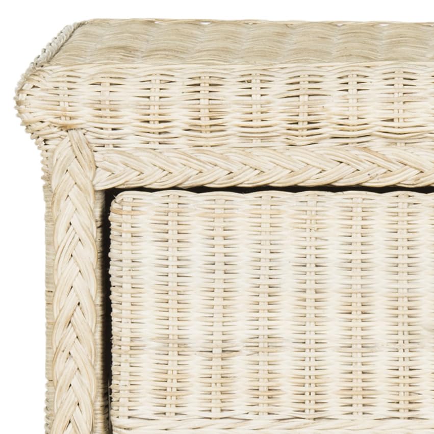 SAFAVIEH Home Collection - Adira Natural White Wash Wicker 1-Drawer Nightstand Accent Table, Coastal Boho Bedroom Storage Furniture with Shelf, 22.1"W x 16.5"D x 22.1"H (SEA8002A)