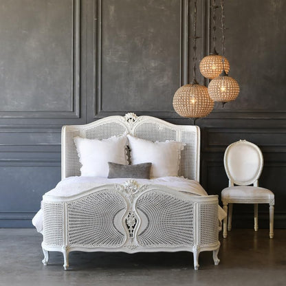 French Country Solid Wood Cane Bed Frame, view 3