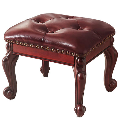 Ottoman Foot Rest, Small Leather Footstool, Vintage Living Room Ottoman, Solid Wooden Shoe Stool, Dark Brown