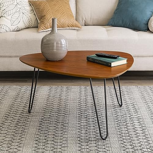 Mid Century Modern Hairpin Coffee Table Living Room Accent Ottoman Storage Shelf, 32 Inch, Walnut