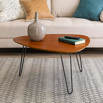 Mid Century Modern Hairpin Coffee Table Living Room Accent Ottoman Storage Shelf, 32 Inch, Walnut
