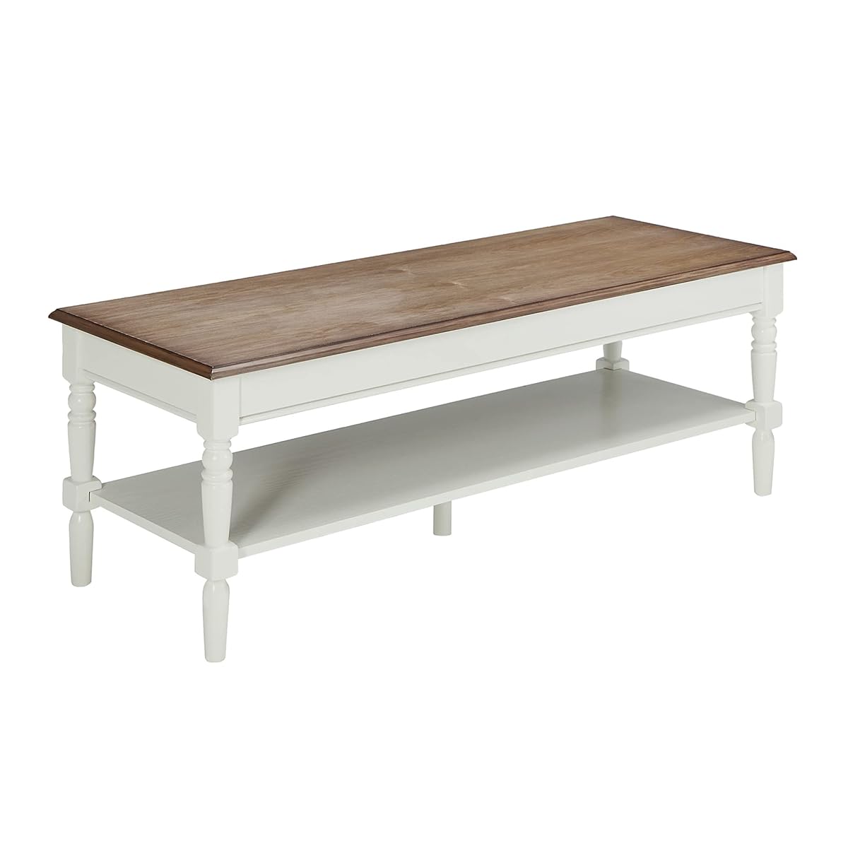 French Country Coffee Table 48" - 2 Tier Farmhouse, Transitional Center Accent with Storage Shelf for Classic, Transitional Living & Family Room, Driftwood/White