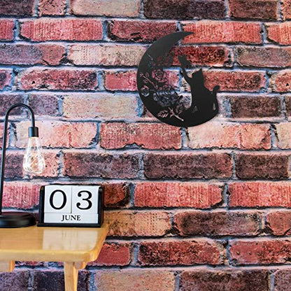 Metal Black Cat Wall Decor, Cat On the Moon Wall Art,Cat Catch Buttefly Wall Scuplture, Cats Lover Gifts for Christmas