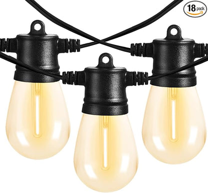 51FT Outdoor Shatterproof LED String Lights, Waterproof 17 Hanging Sockets with 18 x Dimmable LED Bulb Garden Light String, Waterproof Vintage Patio Lights for Wedding Party