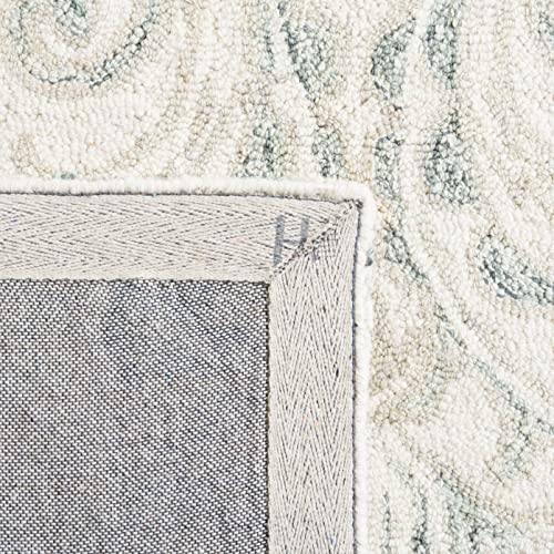 SAFAVIEH Micro-Loop Collection Area Rug - 7' Square, Ivory & Grey, Handmade Wool, Ideal for High Traffic Areas in Living Room, Bedroom (MLP532F)