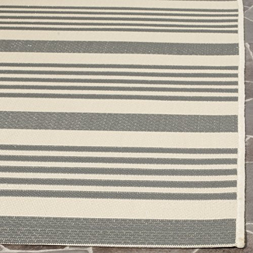 SAFAVIEH Courtyard Collection Area Rug - 8' x 11', Grey & Bone, Stripe Design, Non-Shedding & Easy Care, Indoor/Outdoor & Washable-Ideal for Patio, Backyard, Mudroom (CY6062-236)