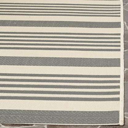 SAFAVIEH Courtyard Collection Area Rug - 8' x 11', Grey & Bone, Stripe Design, Non-Shedding & Easy Care, Indoor/Outdoor & Washable-Ideal for Patio, Backyard, Mudroom (CY6062-236)