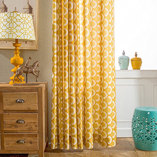 Thermal Insulated Window Room Grommet Curtain Drapes for Bedroom and Living Room, Set of 2 Panels, W52 x L63 inch,Yellow Geo Patten in White