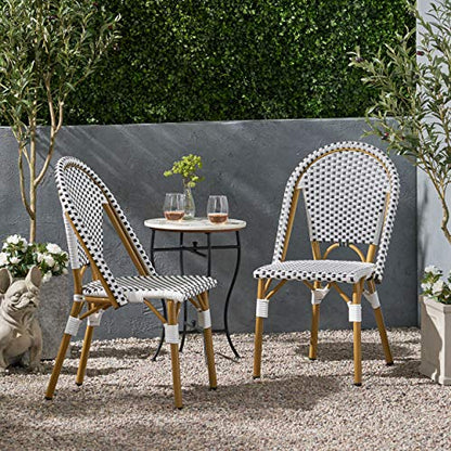 Philomena Outdoor French Bistro Chair (Set of 2), Black + White + Bamboo Print Finish