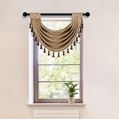 Coffee Thick Chenille Waterfall Swag Valance for Living Room Kitchen Valance Curtains,Pack of 1(Coffee, 30" W x 22" L)