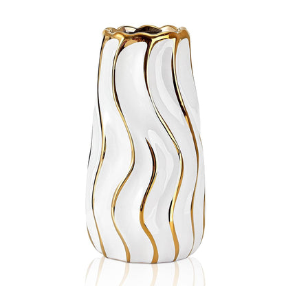 White Ceramic Vase for Home Decor,Decorative Flower Vase, Vertical Stripe Ceramic Vases for Home Décor, Bedroom, Office, Living Room, Bathroom, Tabletop Decor, Centerpiece (White)