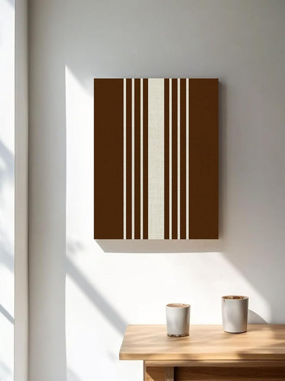 NuYeBiofx Vintage Brown Striped Linen Canvas Wall Art Prints,48"x32" Framed Picture Artwork Geometric Modern Art Printed Canvas Oil Painting for Living Room Bedroom Office,Ready to Hang