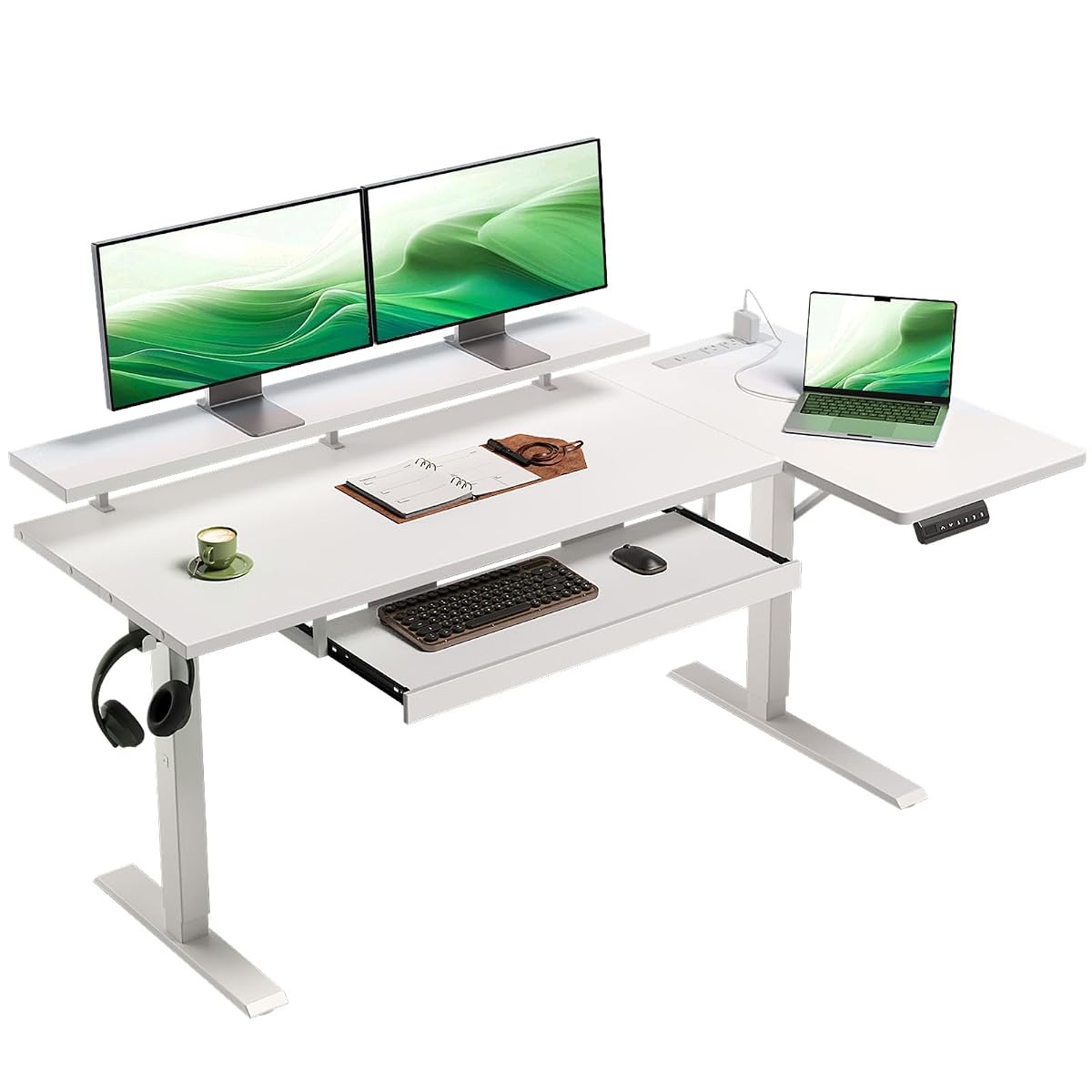 55 Inch Reversible L Shaped Electric Standing Desk, White