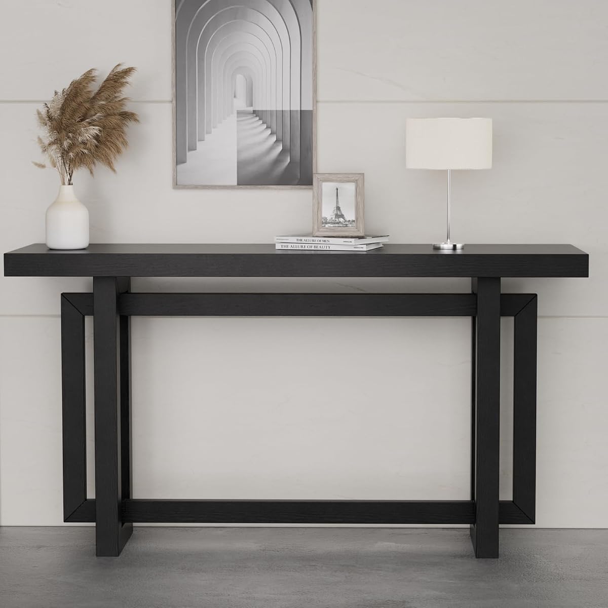 59.05-Inch Long Behind Couch Sofa Table for Living Room, Farmhouse Console Table with Storage, Narrow Accent Entryway Tables for Hallway Entrance Foyer (Black)