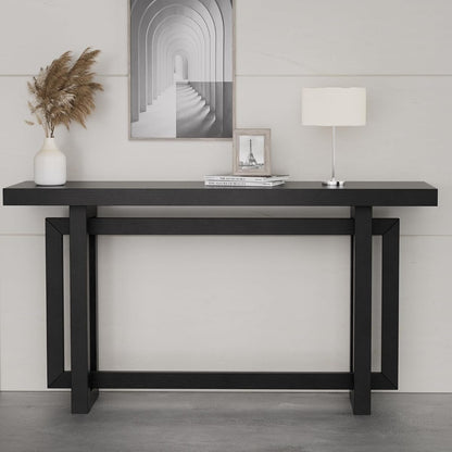 59.05-Inch Long Behind Couch Sofa Table for Living Room, Farmhouse Console Table with Storage, Narrow Accent Entryway Tables for Hallway Entrance Foyer (Black)