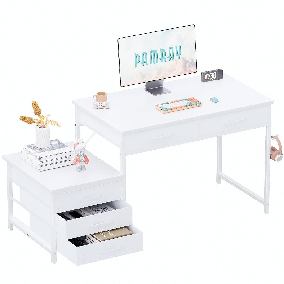 47 inch Small Computer Desk with 5 Drawers for Study Writing