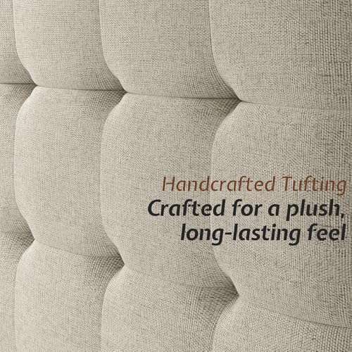 Queen Bed Frame Solid Wood,50" Tall Upholstered Headboard,Walnut, view 6
