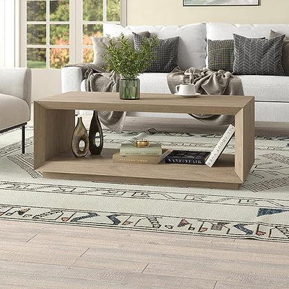 48" Rectangular Coffee Table with Open Storage Shelf for Living Room, Family Room, or Office, Weathered Gray