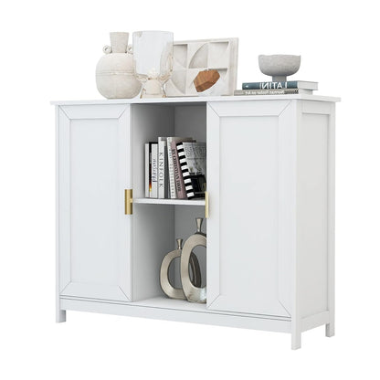 White Buffet Cabinet with Storage,Wooden Narrow Sideboard Entryway Cabinets,Modern White Cabinet with Doors Credenza