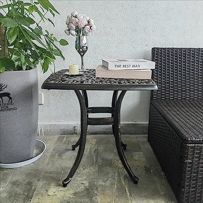 Outdoor Cast Aluminum Side Table End Table for Patio, Backyard, Pool, Indoor Companion, Easy Maintenance and Weather Resistant, Bronze
