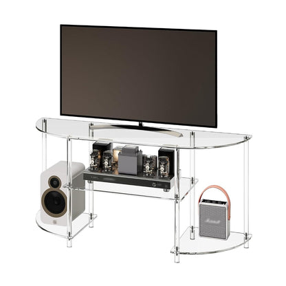 Acrylic Modern TV Stand, 3-Tier Semi-Circular TV Console Table | Corner TV Stand, Entertainment Center with Open Shelves, TVs up to 50 Inch, 47.2'' L x 13.4'' W x 22.4'' H, Clear