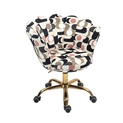 Comfy Home Office Task Chair with Wheels, Cute Modern Upholstered Velvet Seashell Back Adjustable Swivel Vanity Desk Chair, for Women,for Girls, Living Room, Bedroom（Geometric Figure