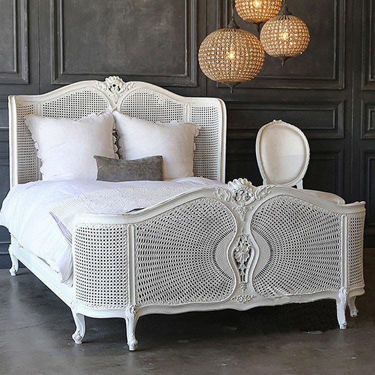 French Country Solid Wood Cane Bed Frame, view 2