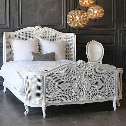 French Country Solid Wood Cane Bed Frame, view 2