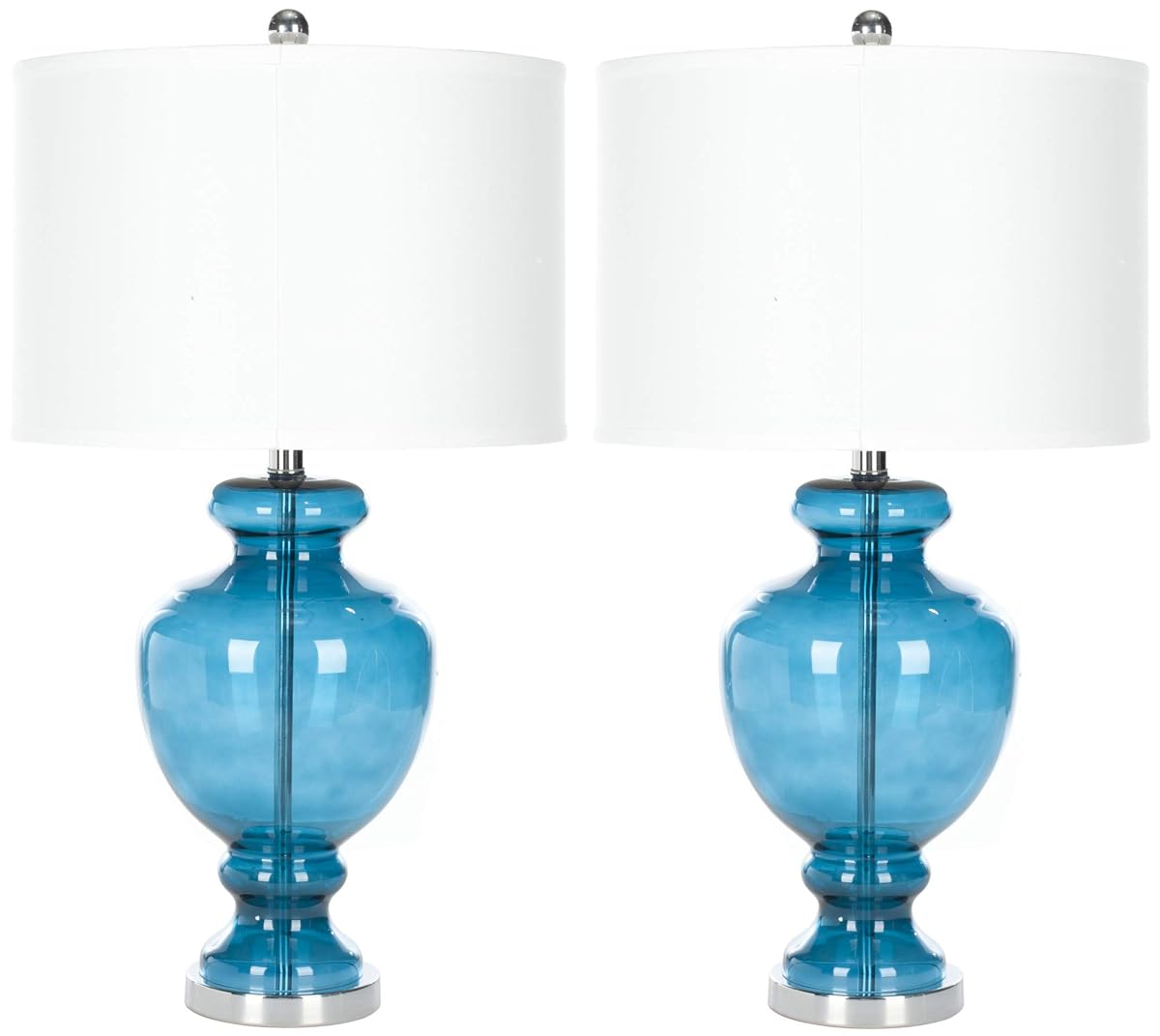 SAFAVIEH Lighting Collection Morocco Blue Glass 28-inch Bedroom Living Room Home Office Desk Nightstand Table Lamp Set of 2 (LED Bulbs Included)