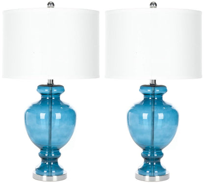 SAFAVIEH Lighting Collection Morocco Blue Glass 28-inch Bedroom Living Room Home Office Desk Nightstand Table Lamp Set of 2 (LED Bulbs Included)