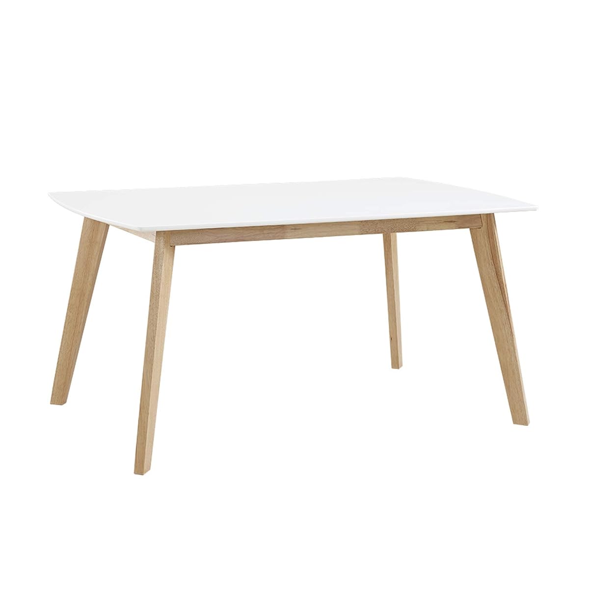Mid Century Modern Wood Table Dining Room Kitchen Set Dining Chairs, 60 Inch, 6 Person, White and Natural