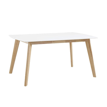 Mid Century Modern Wood Table Dining Room Kitchen Set Dining Chairs, 60 Inch, 6 Person, White and Natural