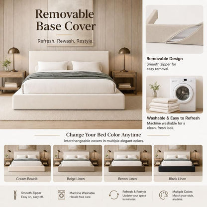 Square Bed – Washable Zip Cover, Upholstered Linen Soft Foam, view 5