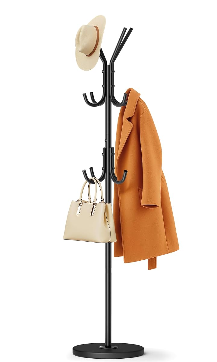 Heavy Duty Coat Rack Freestanding with Stable Wood Base Modern Coat Tree with