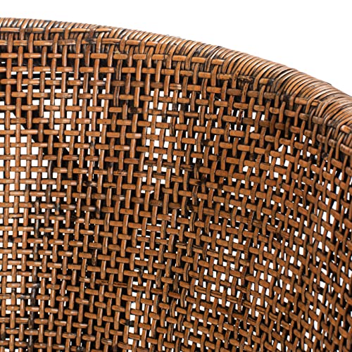 SAFAVIEH Furniture - Brando Rattan Bar Stool - Brown & Black - Solid Wood - Coastal Rattan-Back Design - Ideal for Kitchen, Bar Area, Dining Room (SEA4014D)