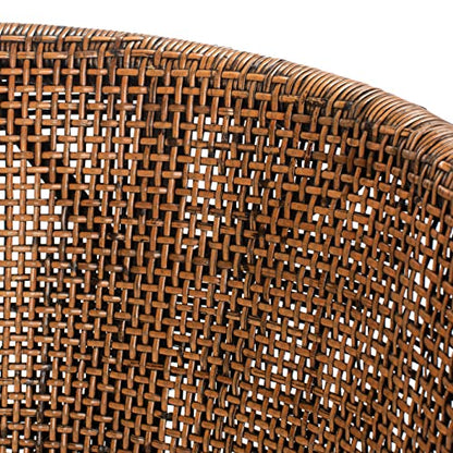 SAFAVIEH Furniture - Brando Rattan Bar Stool - Brown & Black - Solid Wood - Coastal Rattan-Back Design - Ideal for Kitchen, Bar Area, Dining Room (SEA4014D)