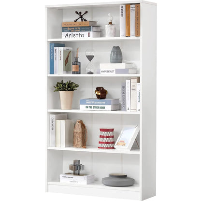 White Bookshelf for Bedroom 5 Shelf Office Bookcase 60 Inches Tall Modern Wood Bookshelf for Living Room 5 Tier Wide Manga Bookshelf Library Bookcase