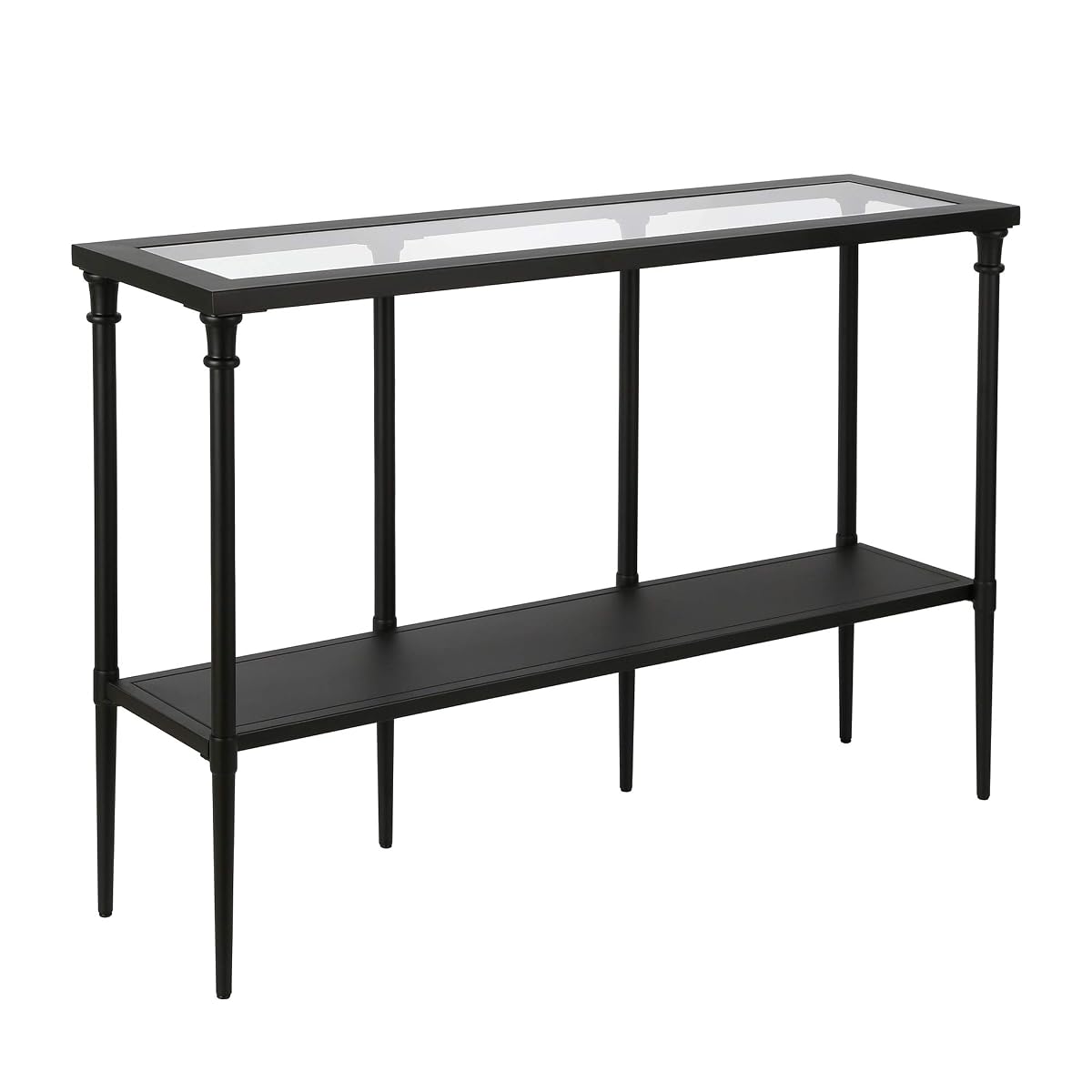 Dafna 45'' Wide Rectangular Console Table in Blackened Bronze | Two-tier design with glass top adds stylish storage and display space to entryways, hallways, living rooms, or behind sofas