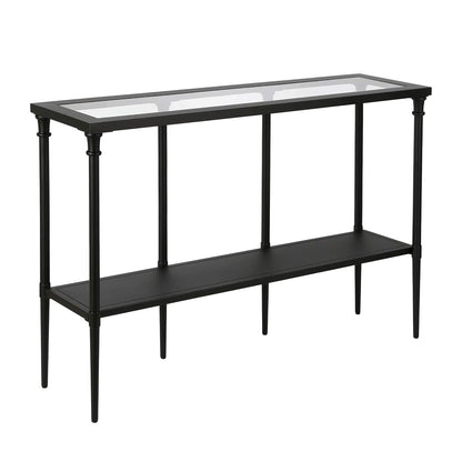Dafna 45'' Wide Rectangular Console Table in Blackened Bronze | Two-tier design with glass top adds stylish storage and display space to entryways, hallways, living rooms, or behind sofas