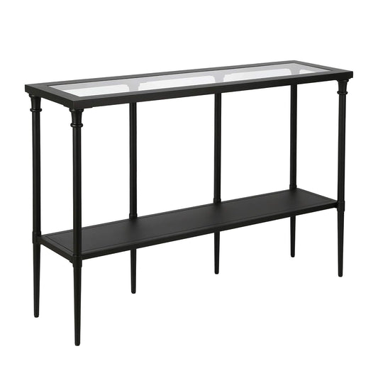 Dafna 45'' Wide Rectangular Console Table in Blackened Bronze | Two-tier design with glass top adds stylish storage and display space to entryways, hallways, living rooms, or behind sofas