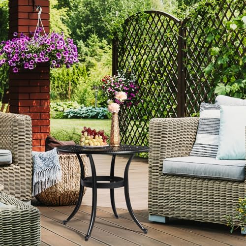 23.6" Cast Aluminum Round Patio Table with Umbrella Hole - All Weather Outdoor Bistro & End Table (Black)