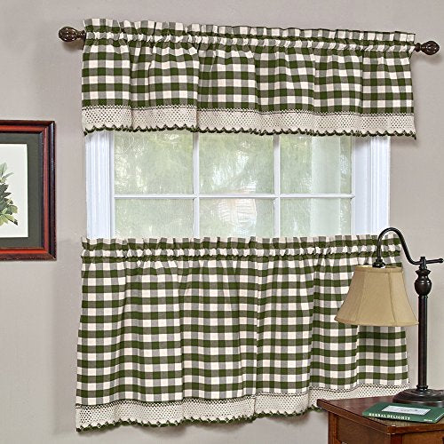 Room Darkening Window Valance, 58W x 14L Inches Top Rod Pocket Checkered Gingham Curtain Valance Scarf, Modern Farmhouse Window Curtain Valance Classic Buffalo Checked Plaid, Sage