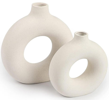 Ceramic Vases Set of 2,Modern Vases for Home Decor, White Boho Style for Living Room Kitchen Mantle Bedroom Dining Table Office Farmhouse Decorative Design