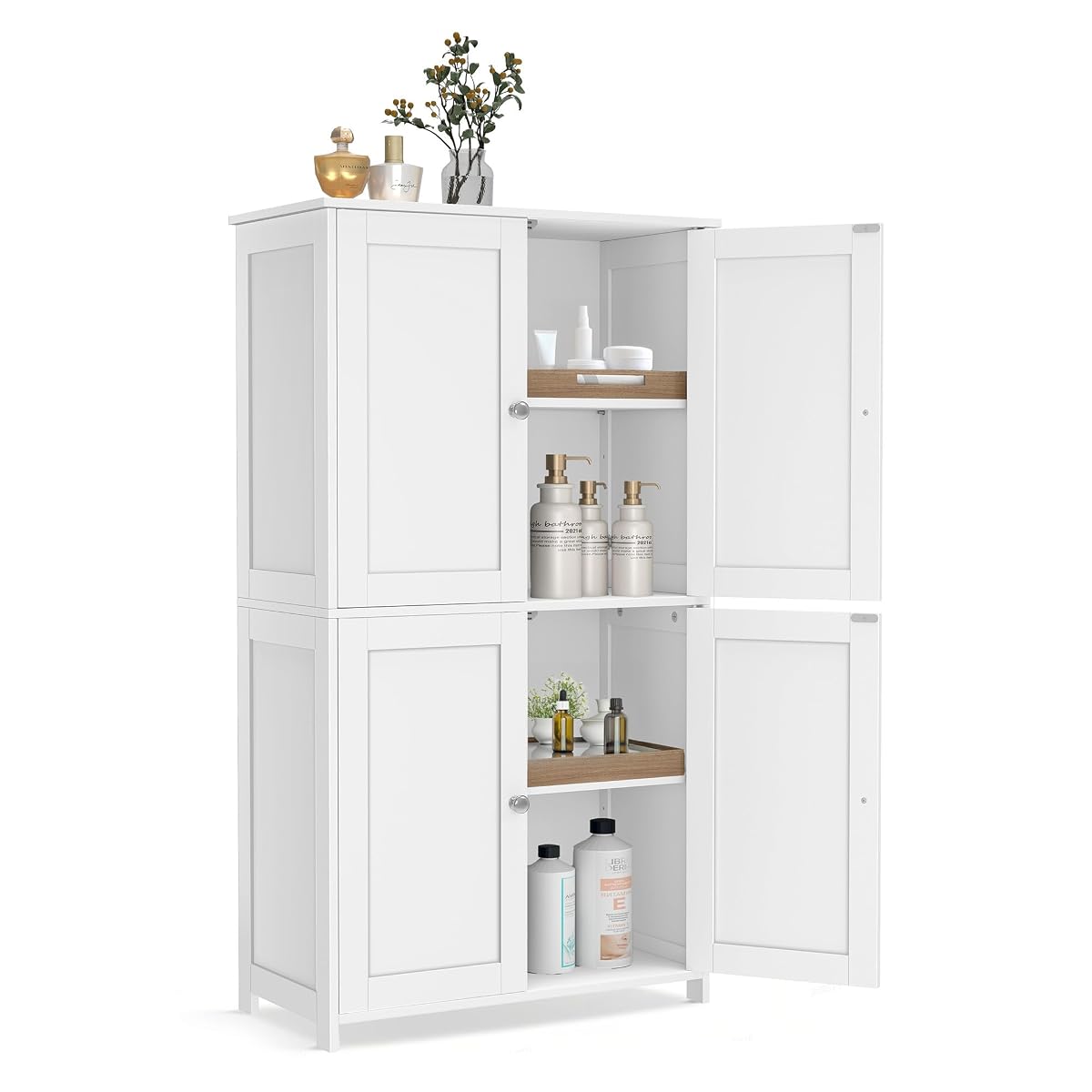 VASAGLE Floor Storage Cabinet, Shaker Cabinet with 2 Adjustable Shelves, 4 Doors, Tall Freestanding Organizer Unit, for Kitchen Bathroom Living Room, Cloud White UBBC553WH01S